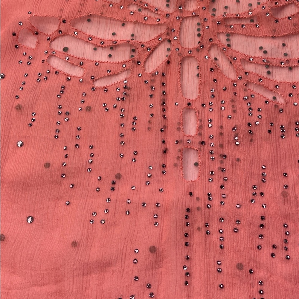 Catherine Malandrino Coral Sheer Blouse with Dragonfly Cutout - Picture 4 of 10